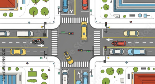 Cartoon City Street Intersection Scene.