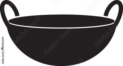 Traditional Chinese wok cooking pan flat vector icon for food apps and websites