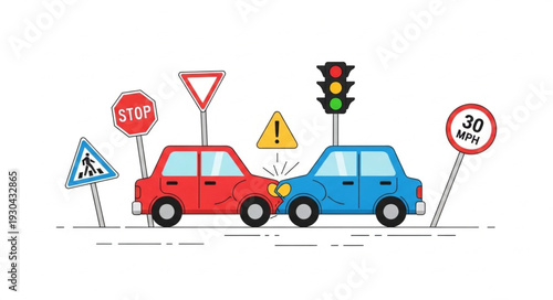Cars Colliding with Road Signs.