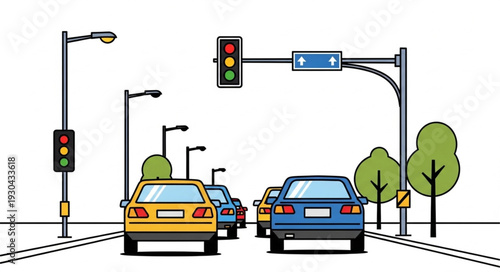 Cars Stopped at Traffic Lights.