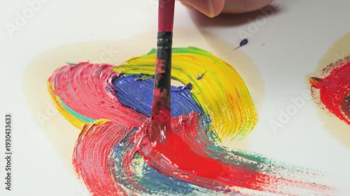 Wallpaper Mural The hands of the artist, work to create creative images in art. Art paints and brushes, applying multi-coloured strokes to the canvas using palette, gouache and watercolour. Torontodigital.ca