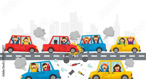 Cartoon Cars on Road Traffic.