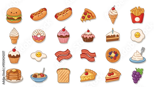 Assorted Food Items Illustration Set Collection.