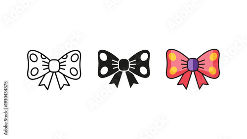 Three colorful butterfly bows isolated on white background vector illustration set for fashion and gift wrapping