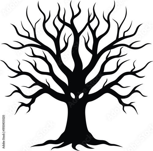  ghostly faces Bare tree silhouette on a transparent background