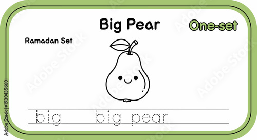 Cute Big Pear Cartoon for Kids Learning - Big Pear Tracing Worksheet