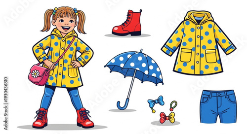 Cartoon Girl Rainy Day Outfit.