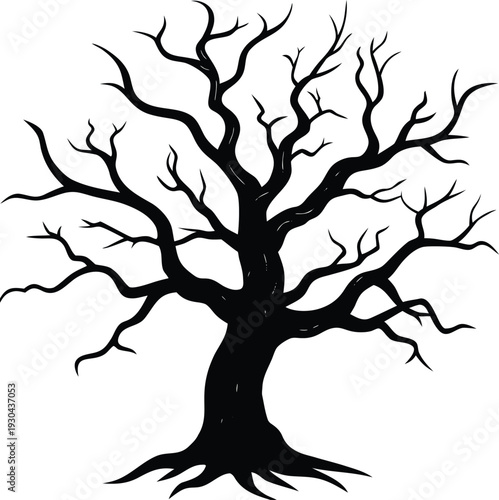 bare tree vector silhouette against a transparent background
