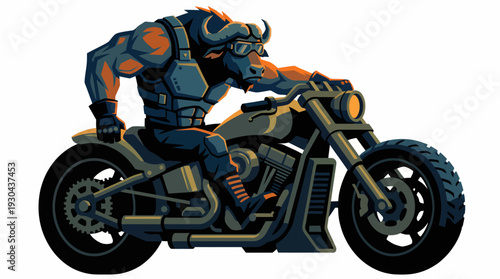Powerful bull rider on a motorcycle, representing strength and freedom