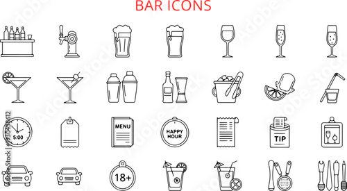 Collection of Bar and Cocktail Icons.