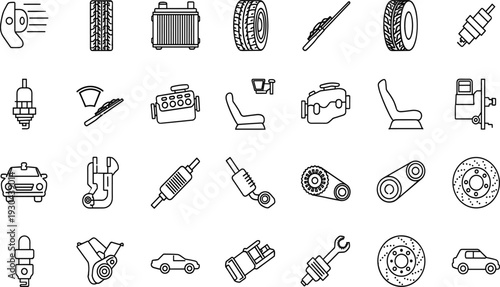 Massive Vector Icon Bundle Collection Featuring Automotive Parts Measurement Tools Psychological Wellness Symbols Urban Infrastructure Public Services and Diverse Linear Graphics