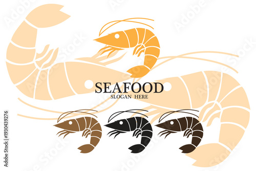 Seafood logo with shrimp illustrations in various colors for food business branding
