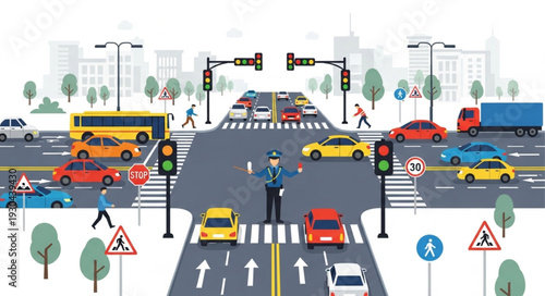 City Intersection with Traffic Lights.