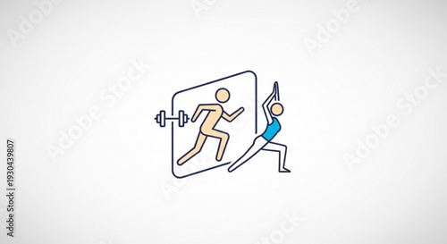 People exercising with weights and stretching on a fitness routine concept with a white background