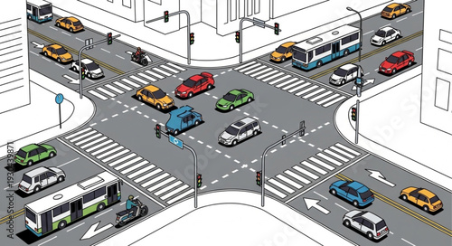 City Street Intersection with Cars.