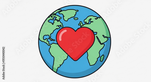 Earth globe with a red heart symbolizing love and care for the planet eco friendly concept