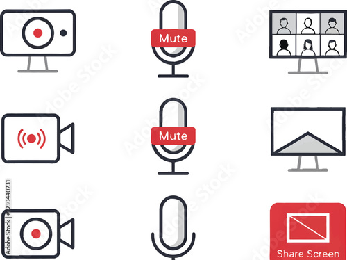 Collection of icons representing conference call features displayed on a grid