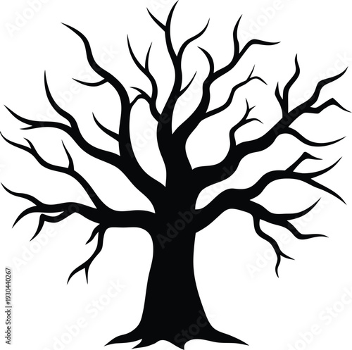 Vector bare tree silhouette against on a transparent background