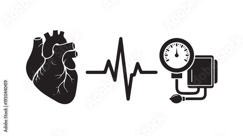 Heart with ECG Line and Blood Pressure Gauge