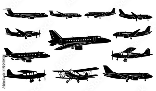 Airplane silhouette collection vector set isolated on white background