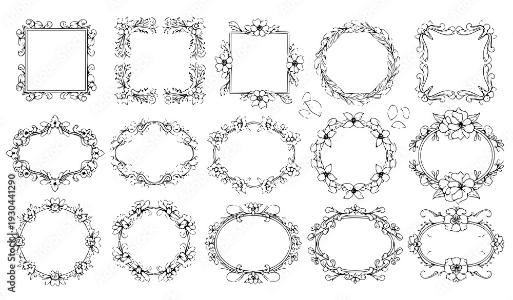 Obraz premium Elegant floral frames vector set for web, photo, and design decoration