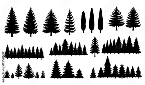 Minimal pine and spruce tree silhouette set vector isolated
