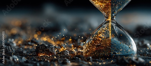 Hourglass of time on ash