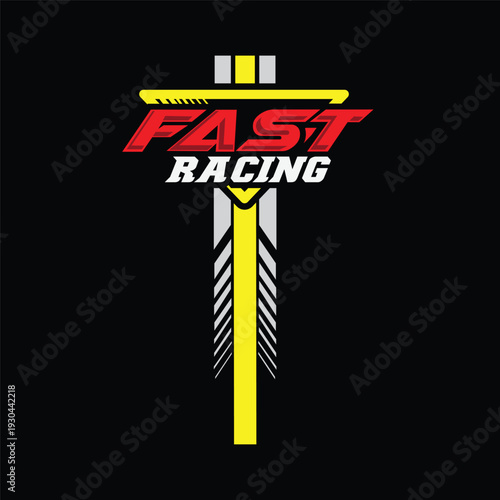 Fast racing logo design, speed and dynamic sports graphic, abstract elements and typography, motorsport sticker style