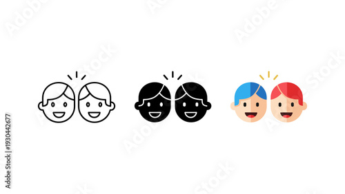 Diverse cartoon faces showing happiness surprise and excitement emotions vector illustration set
