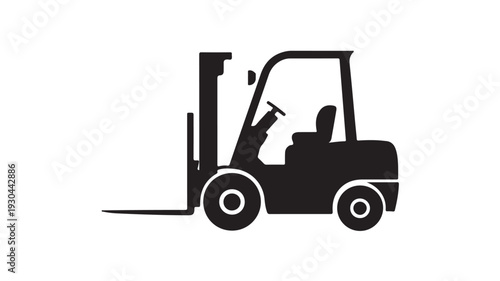 Forklift Operator Silhouette in Simple Flat Design with Black Color on White Background for Logistics Icon