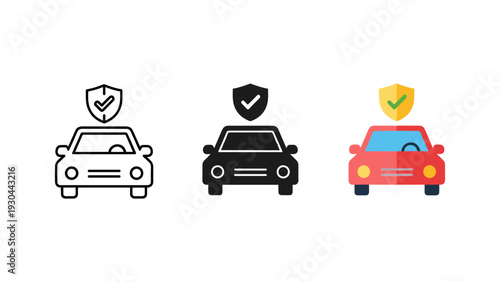 Car insurance protection icons set with security checkmarks and trophy for safe driving and financial safety