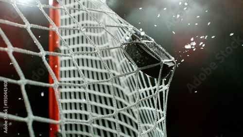 Cuadro en lienzo An ice hockey puck hitting the back of the net as it scores a goal
