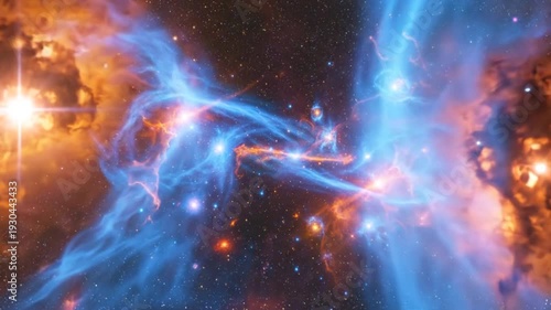 Spectacular Cosmic Collision in Deep Space Featuring Bright Nebulae and Stellar Interactions