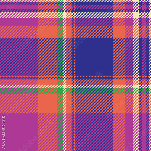 Expressive background tartan pattern, detailed vector texture seamless. Tailor check plaid fabric textile in magenta and indigo colors.