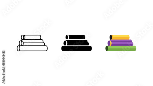 Set of three cylindrical batteries isolated on white background minimalist power energy concept flat lay top view