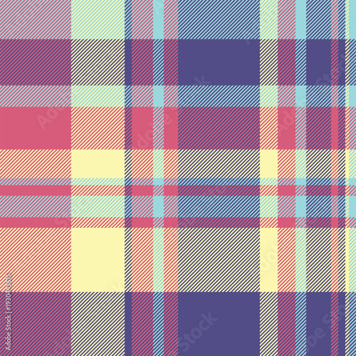 Frame textile check seamless, random plaid pattern fabric. Worn background vector tartan texture in indigo and red colors.