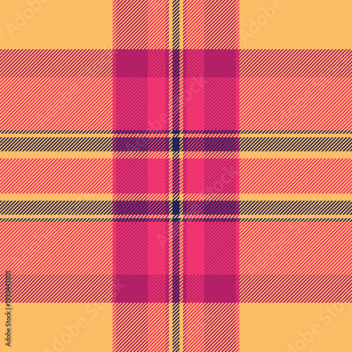 New year tartan check seamless, path texture fabric pattern. Perfect vector plaid background textile in orange and red colors.