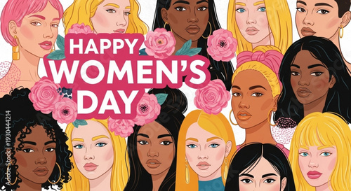 Diverse women celebrating Women's Day with flowers and smiles