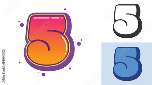 5 five number design for festival or birthday party in graffiti style. Creative modern lettering for kids.
