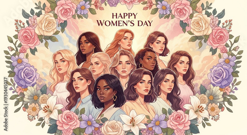 Diverse women celebrating Women's Day with flowers and smiles