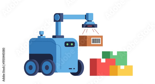 Robot handling packages in a warehouse environment.