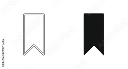 Collection of banner bookmark icons showcasing outline and solid styles for web design or application interface elements