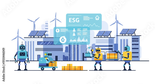 Sustainable Industry with Robots and Renewable Energy.