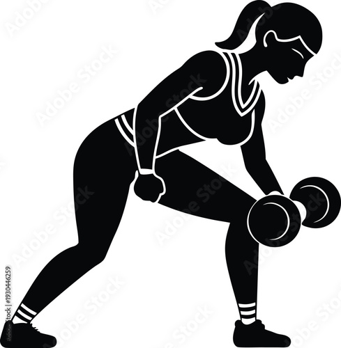 Woman performing a deadlift exercise with dumbbells