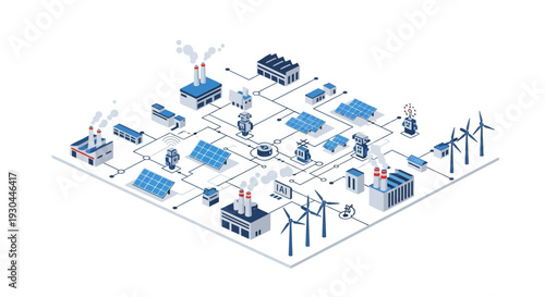 Sustainable Energy Grid System with Renewable Sources and Infrastructure.