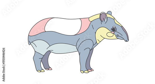 Colorful Tapir Animal Illustration Side View.
