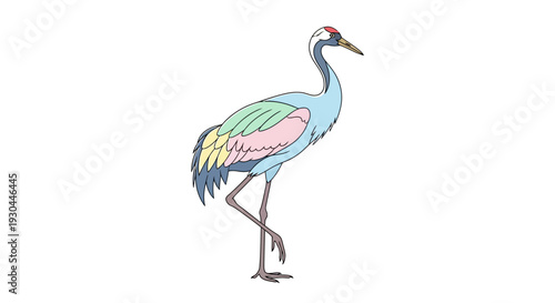 Colorful Crane Bird Standing on One Leg.