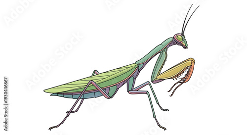 Colorful Praying Mantis Insect Illustration.