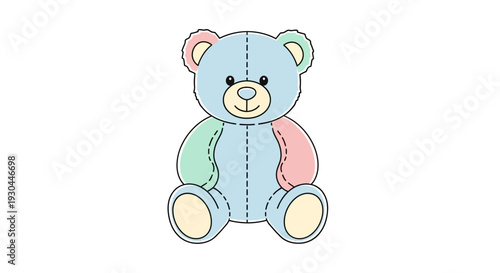 Colorful Cartoon Teddy Bear Sitting Alone.
