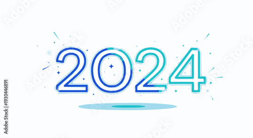 Blue and Green 2024 Typography Design Element.